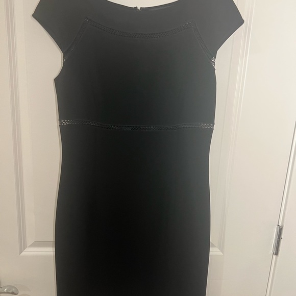 St John perfect black dress with rope eyelet knit see through detail across top - Picture 5 of 9